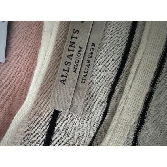 Designer AllSaints Wool Pullover Oversized Black & White Striped Sweater SZ M - Picture 3 of 7